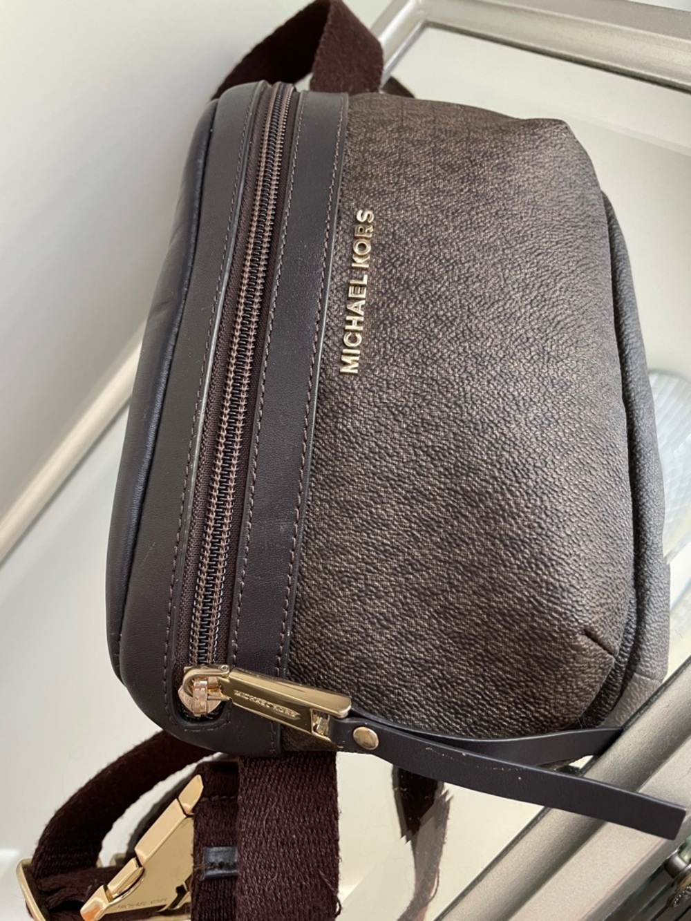 Michael Kors Dark Brown Leather Belt Bag with Gold Hardware